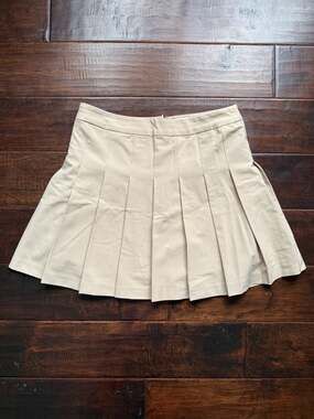 Sunday Best Beige Pleated Twill Mini Skirt